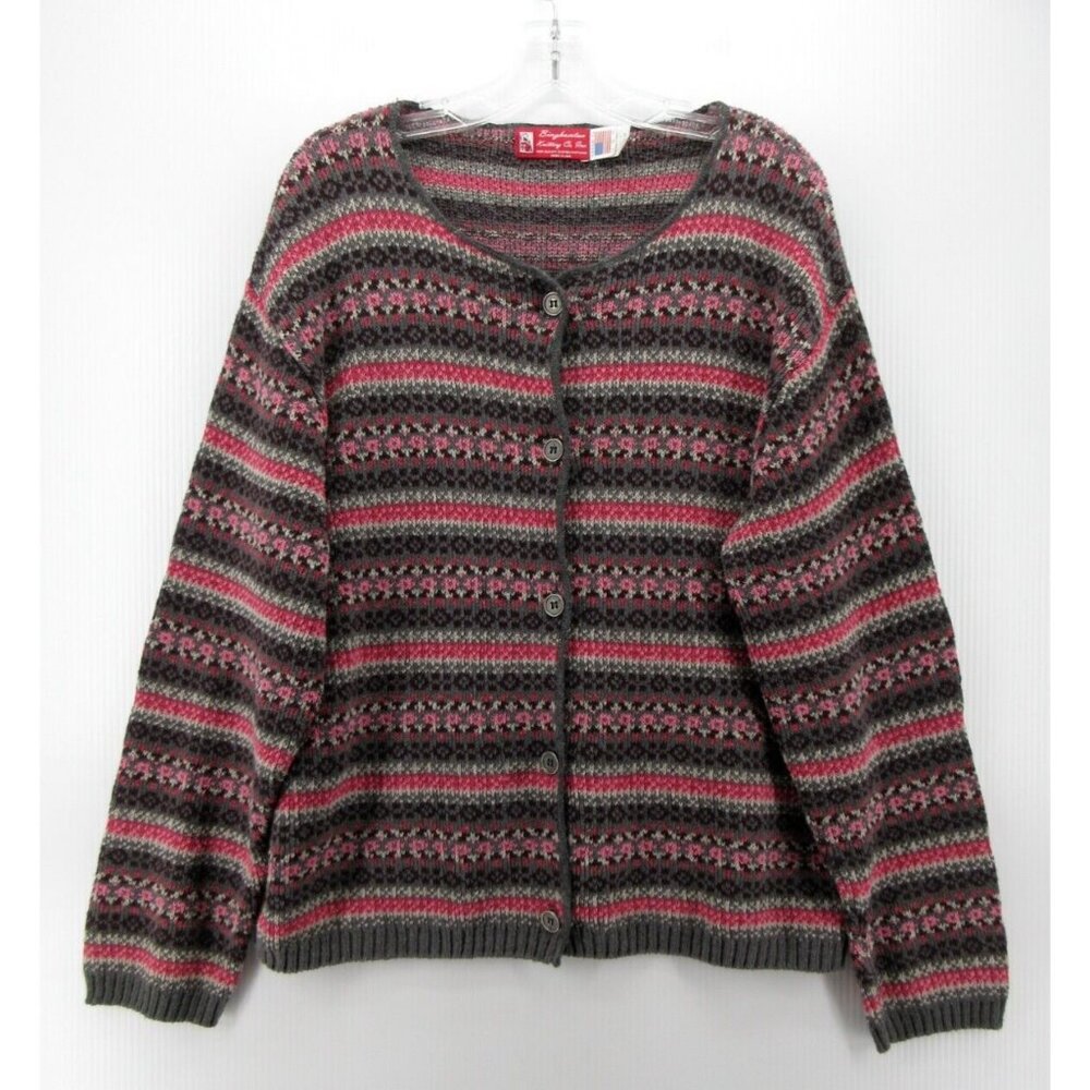 VINTAGE Binghamton Knitting Sweater Large Cardigan Button Up USA 90s